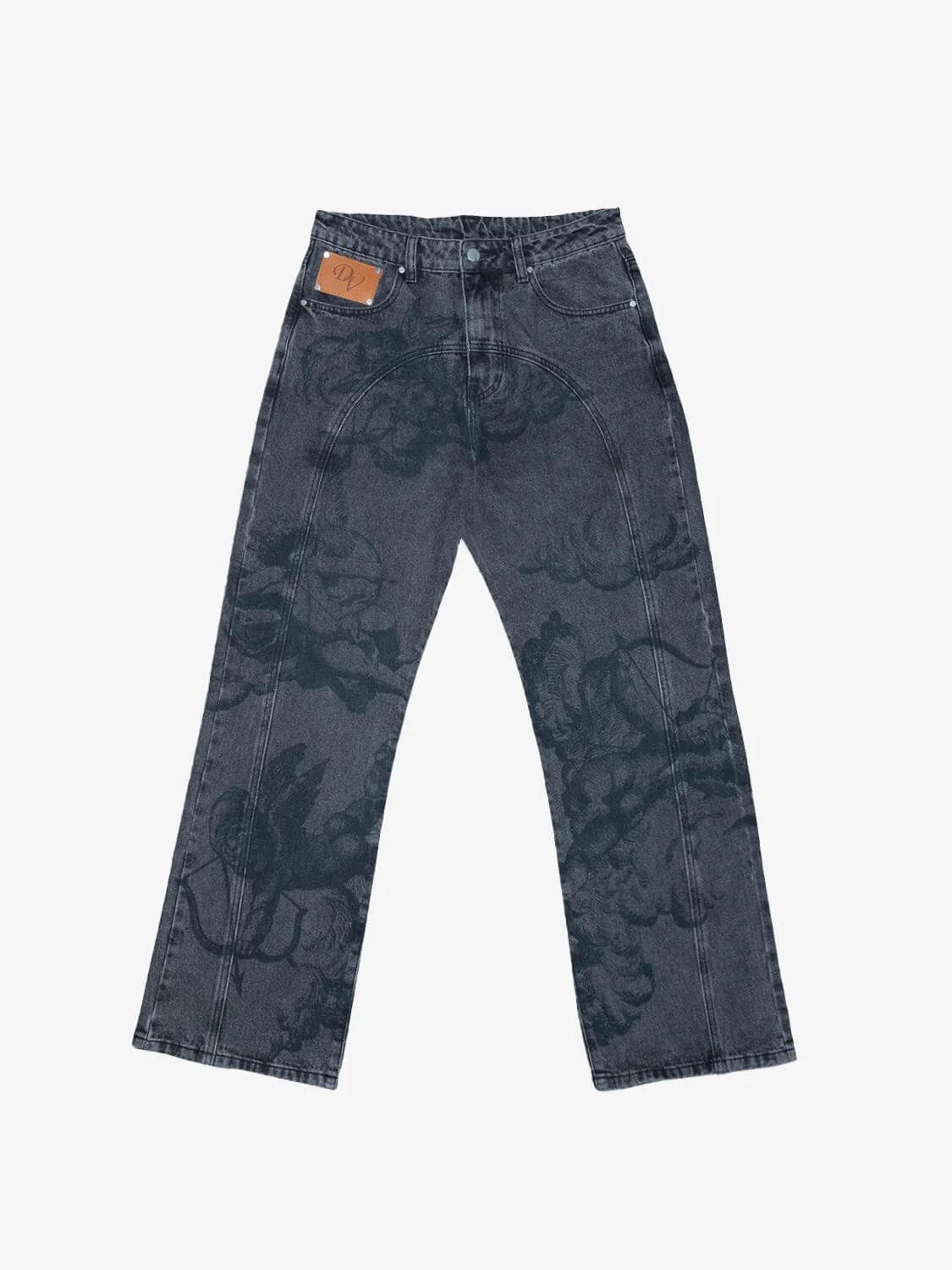 Washed Jeans With Cupid Print